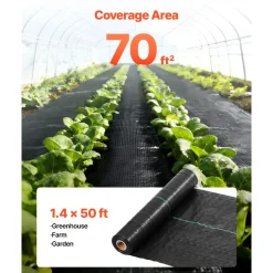 VEVOR Weed Barrier Fabric Heavy Duty, 1.4x50FT 3.2oz Landscape Fabric, Woven Weed Blocker Fabrics, Garden Fabrics Weeds Barrier, Weeds Control Ground Cover, Geotextile Webbing, Gardening Mat, Black