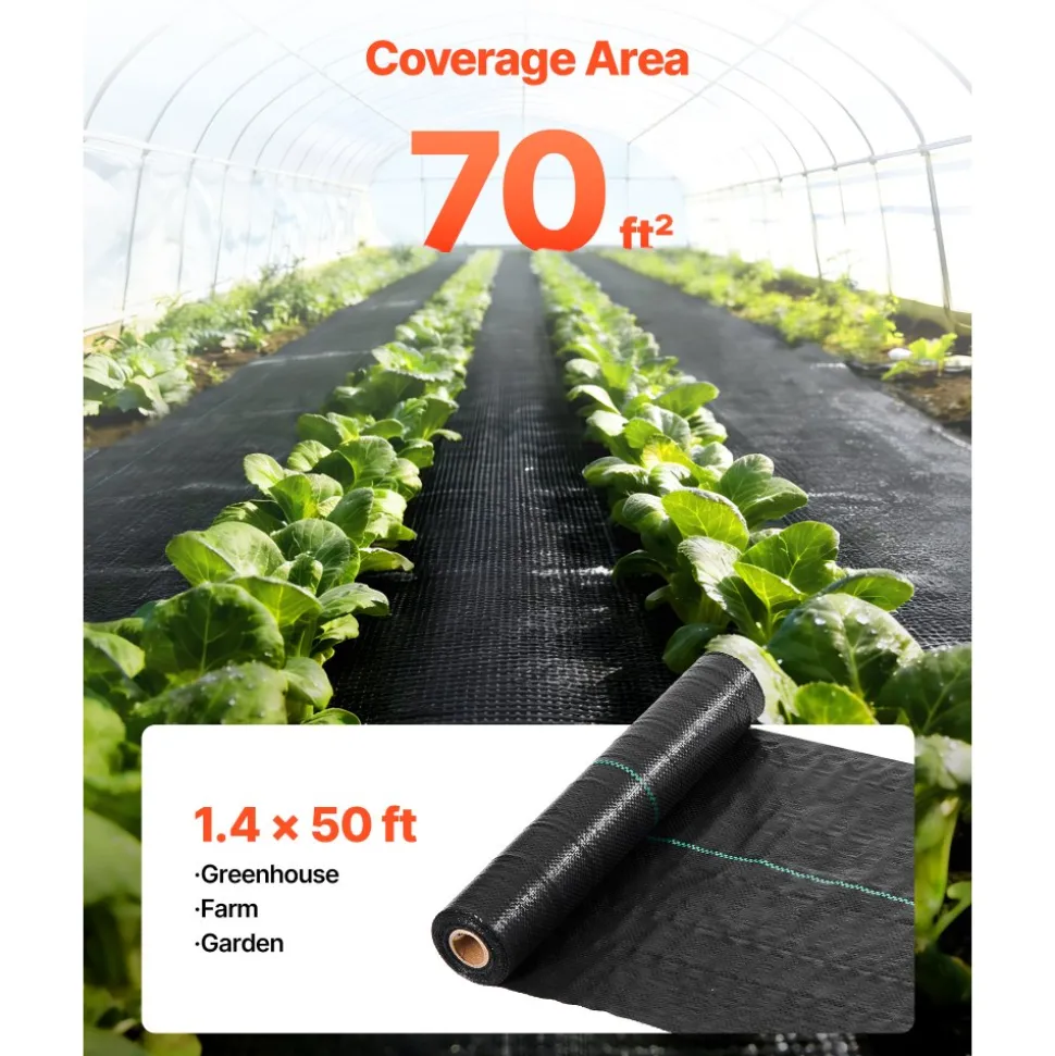 VEVOR Weed Barrier Fabric Heavy Duty, 1.4x50FT 3.2oz Landscape Fabric, Woven Weed Blocker Fabrics, Garden Fabrics Weeds Barrier, Weeds Control Ground Cover, Geotextile Webbing, Gardening Mat, Black