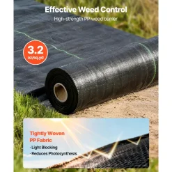 VEVOR Weed Barrier Fabric Heavy Duty, 1.4x50FT 3.2oz Landscape Fabric, Woven Weed Blocker Fabrics, Garden Fabrics Weeds Barrier, Weeds Control Ground Cover, Geotextile Webbing, Gardening Mat, Black