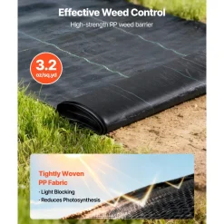 VEVOR Weed Barrier Fabric Heavy Duty, 2 Packs 3x50FT 3.2oz Weed Blocker Fabric, Woven Landscape Fabrics, Garden Fabrics Weeds Barrier, Weeds Control Ground Cover, Geotextile Webbing, Black