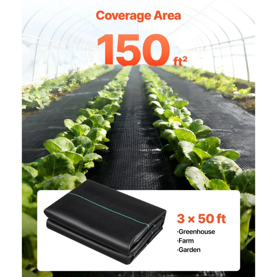 VEVOR Weed Barrier Fabric Heavy Duty, 2 Packs 3x50FT 3.2oz Weed Blocker Fabric, Woven Landscape Fabrics, Garden Fabrics Weeds Barrier, Weeds Control Ground Cover, Geotextile Webbing, Black