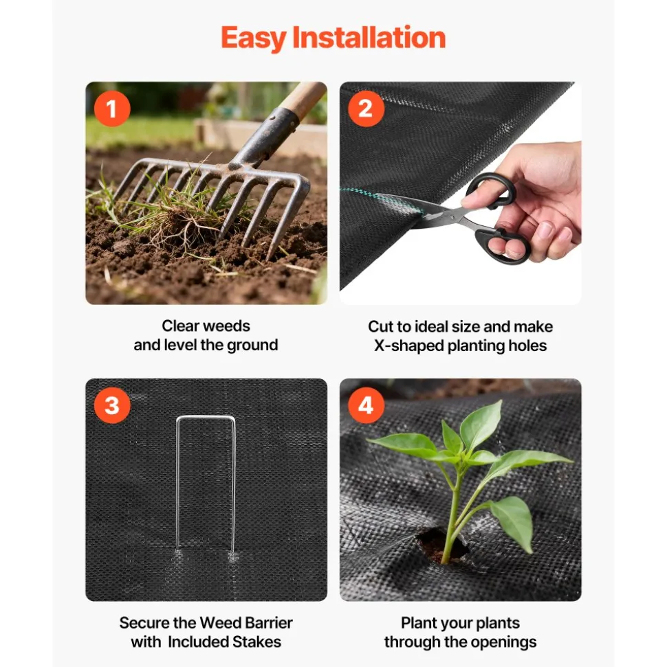 VEVOR Weed Barrier Fabric Heavy Duty, 2 Packs 3x50FT 3.2oz Weed Blocker Fabric, Woven Landscape Fabrics, Garden Fabrics Weeds Barrier, Weeds Control Ground Cover, Geotextile Webbing, Black