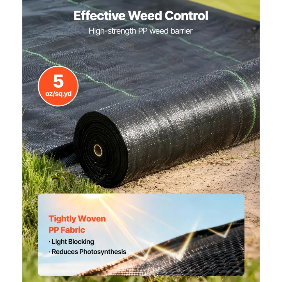 VEVOR Weed Barrier Fabric Heavy Duty, 6x250FT 5oz Landscape Fabric, Woven Weed Blocker Fabrics, Garden Fabrics Weeds Barrier, Weeds Control Ground Cover, Geotextile Webbing, Gardening Mat, Black
