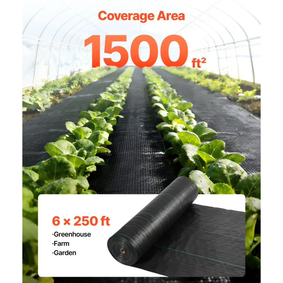 VEVOR Weed Barrier Fabric Heavy Duty, 6x250FT 5oz Landscape Fabric, Woven Weed Blocker Fabrics, Garden Fabrics Weeds Barrier, Weeds Control Ground Cover, Geotextile Webbing, Gardening Mat, Black