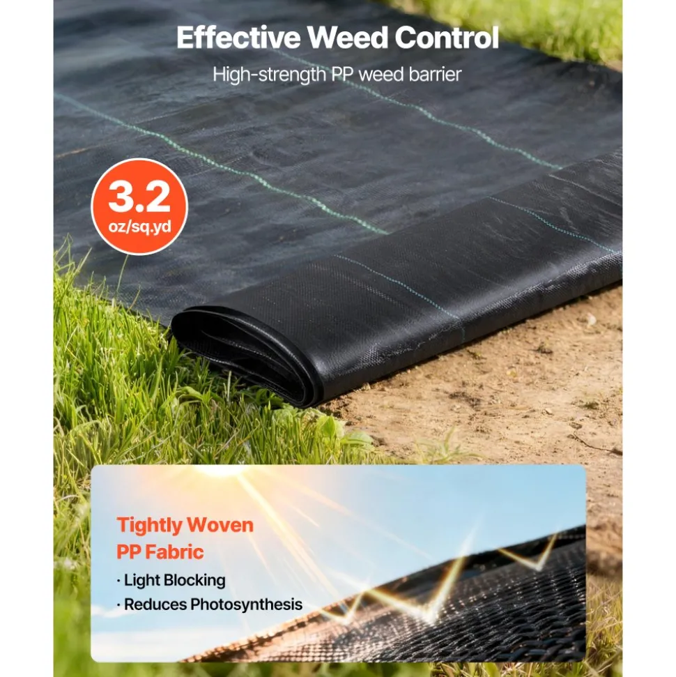 VEVOR Weed Barrier Fabric Heavy Duty, 2 Packs 4x50FT 3.2oz Weed Blocker Fabric, Woven Landscape Fabrics, Garden Fabrics Weeds Barrier, Weeds Control Ground Cover, Geotextile Webbing, Black