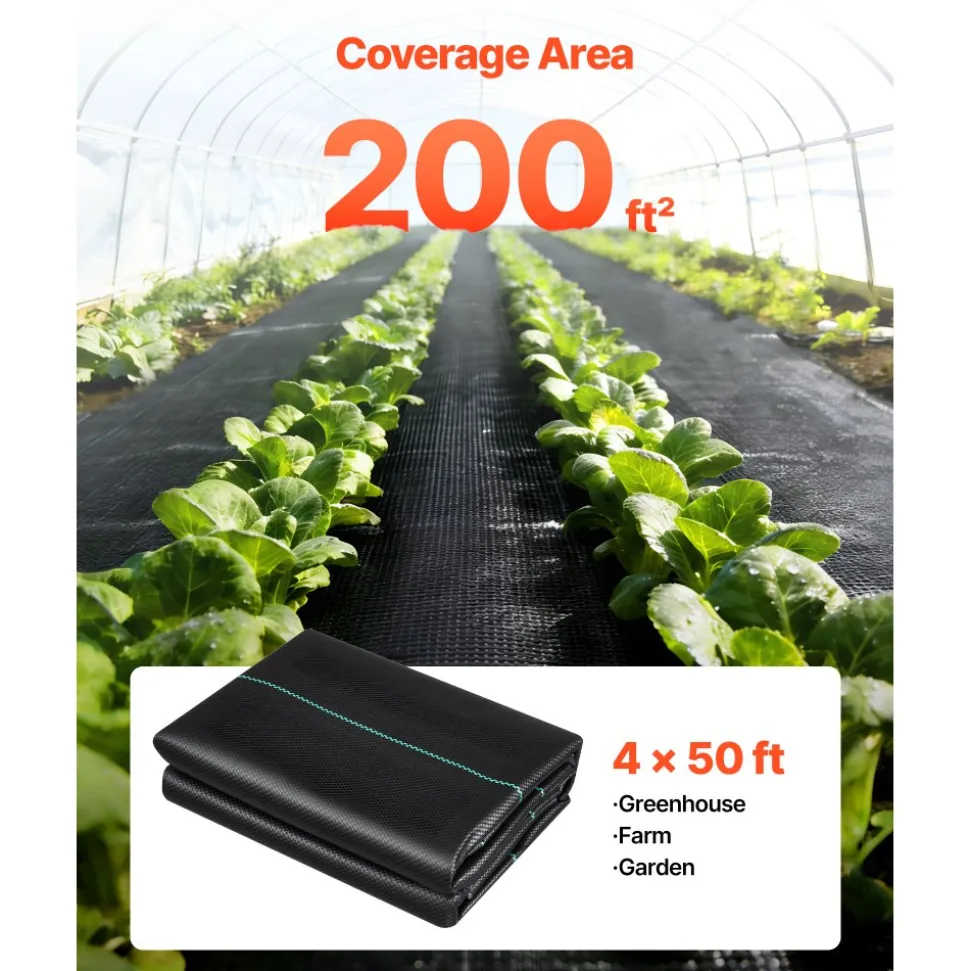 VEVOR Weed Barrier Fabric Heavy Duty, 2 Packs 4x50FT 3.2oz Weed Blocker Fabric, Woven Landscape Fabrics, Garden Fabrics Weeds Barrier, Weeds Control Ground Cover, Geotextile Webbing, Black