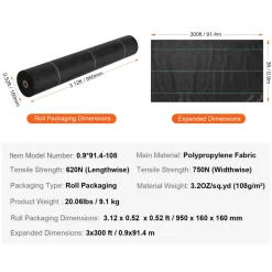 VEVOR Weed Barrier Landscape Fabric, 3*300FT Heavy Duty Garden Weed Fabric, Woven PP Weed Control Fabric, Driveway Fabric, Geotextile Fabric for Landscaping, Ground Cover, Weed Blocker Weed Mat, Black