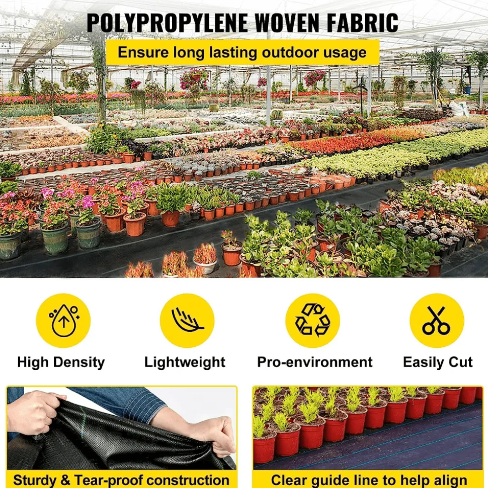 VEVOR Weed Barrier Landscape Fabric, 5 x 250 ft, 5 Oz Premium Woven Ground Cover Heavy Duty PP Material & Easy Setup, Single-Layer for Outdoor Garden, Lawn, Driveway, Black