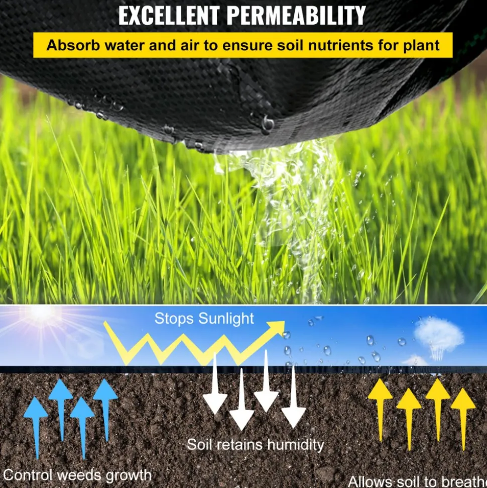 VEVOR Weed Barrier Landscape Fabric, 5 x 250 ft, 5 Oz Premium Woven Ground Cover Heavy Duty PP Material & Easy Setup, Single-Layer for Outdoor Garden, Lawn, Driveway, Black