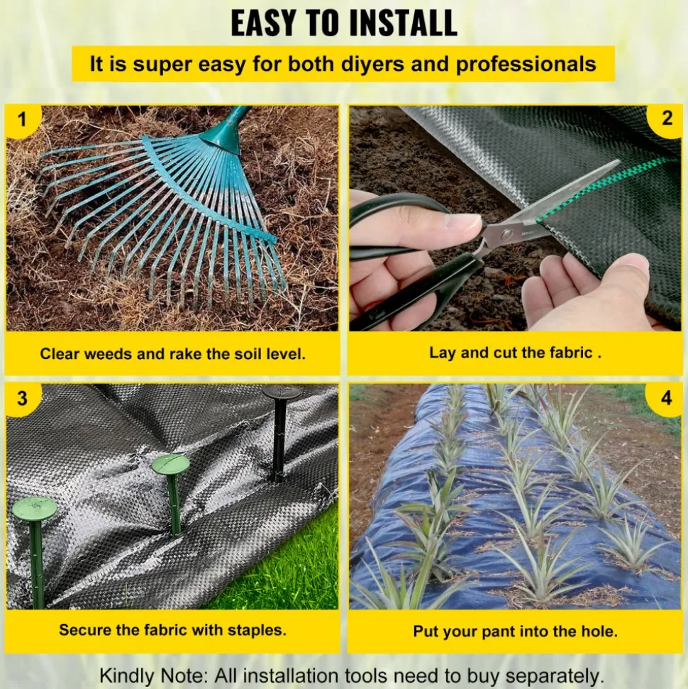 VEVOR Weed Barrier Landscape Fabric, 5 x 250 ft, 5 Oz Premium Woven Ground Cover Heavy Duty PP Material & Easy Setup, Single-Layer for Outdoor Garden, Lawn, Driveway, Black