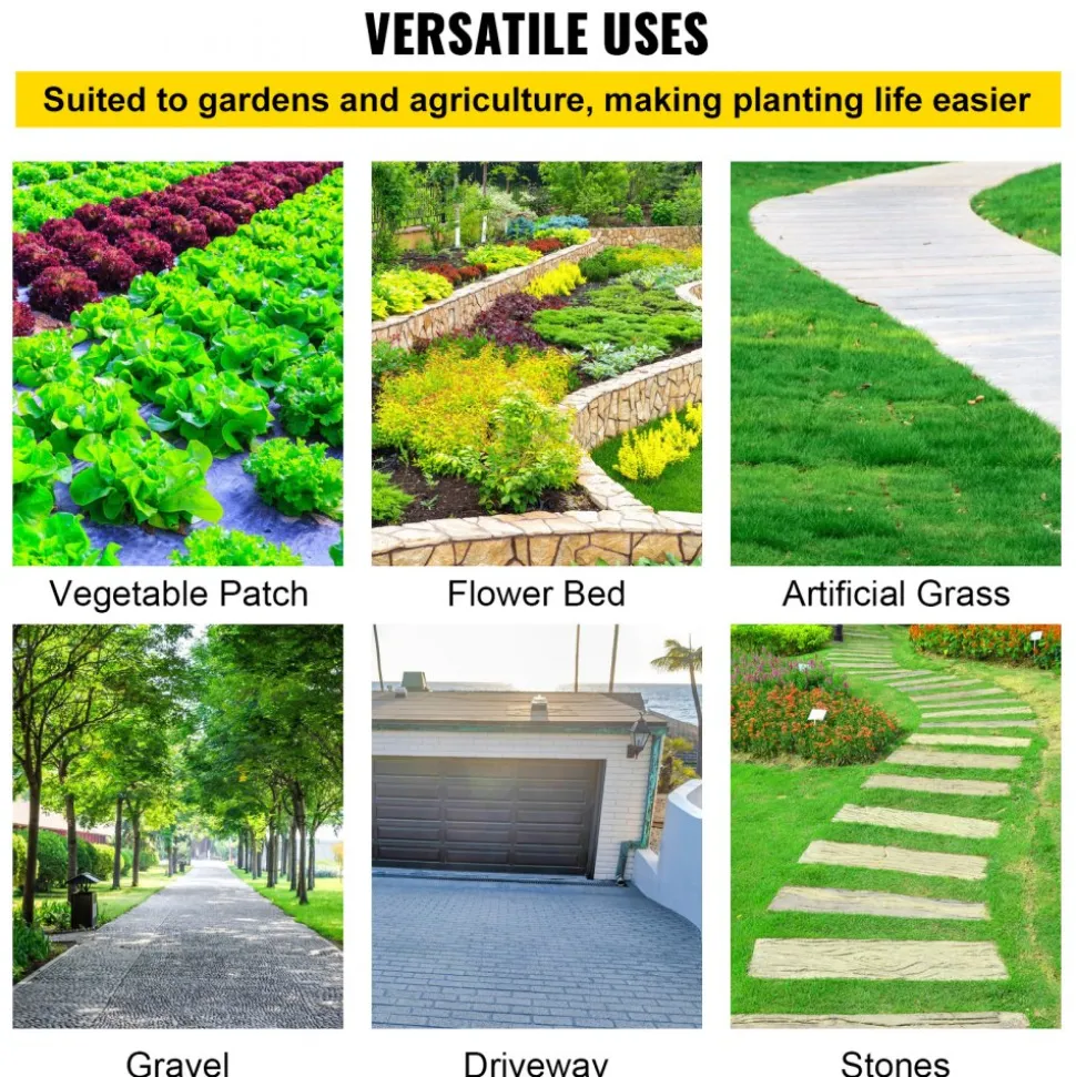 VEVOR Weed Barrier Landscape Fabric, 5 x 250 ft, 5 Oz Premium Woven Ground Cover Heavy Duty PP Material & Easy Setup, Single-Layer for Outdoor Garden, Lawn, Driveway, Black