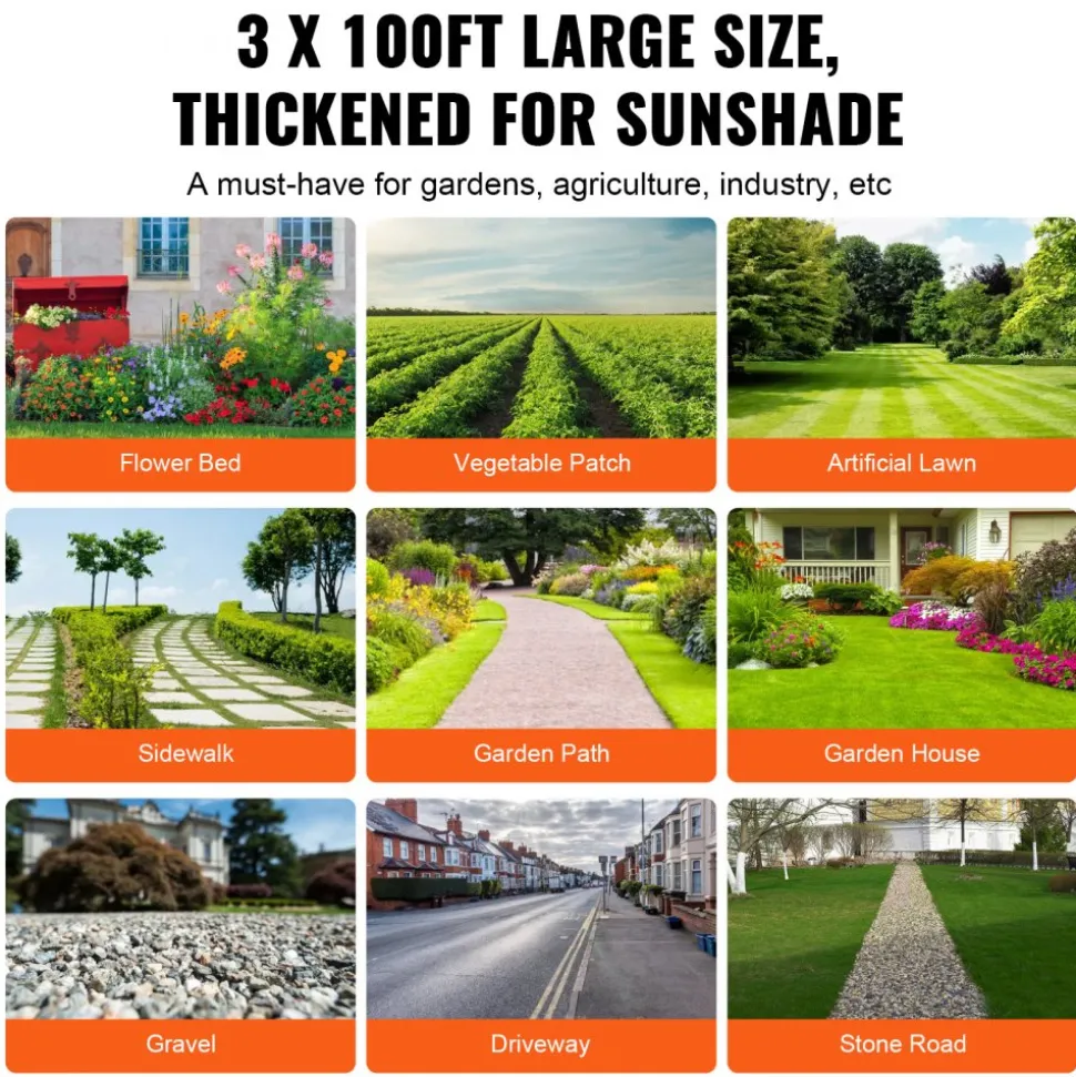 VEVOR Weed Barrier Landscape Fabric, 3*100FT Heavy Duty Garden Weed Fabric, Woven PP Weed Control Fabric, Driveway Fabric, Geotextile Fabric for Landscaping, Ground Cover, Weed Blocker Weed Mat, Black