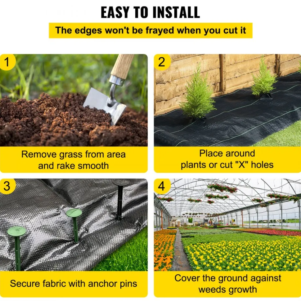 VEVOR Weed Barrier Landscape Fabric, 6 x 250 ft, 4.1 Oz Premium Woven Ground Cover, Heavy Duty PP Material & Easy Setup, Weed Control for Outdoor Garden, Lawn, Driveway, Black