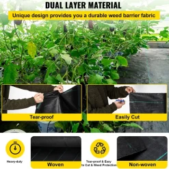 VEVOR Weed Barrier, 5.8oz Landscape Fabric, 4ft x 300ft Cover Mat Heavy Duty Woven Grass Control Geotextile for Garden, Patio, Black