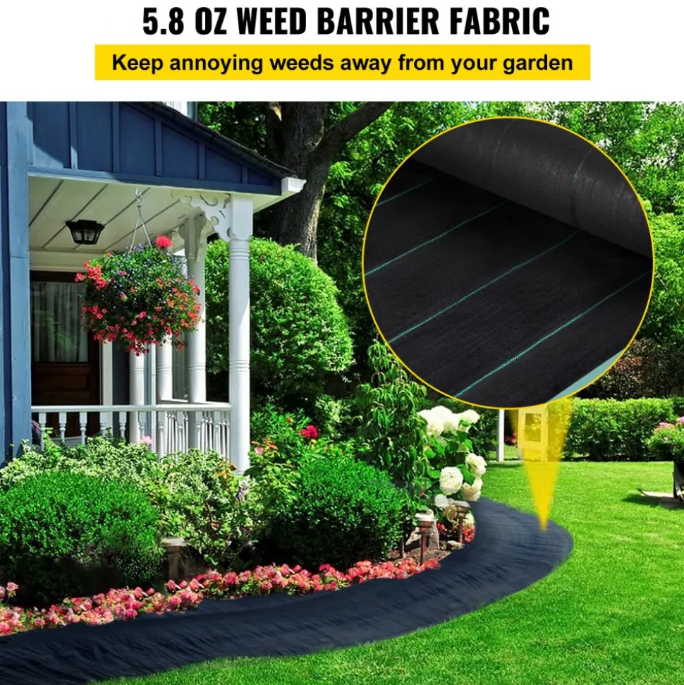 VEVOR Weed Barrier, 5.8oz Landscape Fabric, 4ft x 300ft Cover Mat Heavy Duty Woven Grass Control Geotextile for Garden, Patio, Black