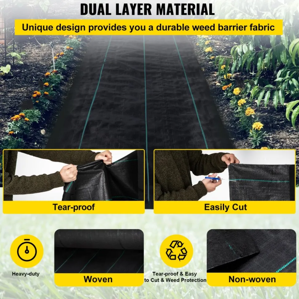 VEVOR Weed Barrier, 5.8oz Landscape Fabric, 3ft x 300ft Cover Mat Heavy Duty Woven Grass Control Geotextile for Garden, Patio, Black