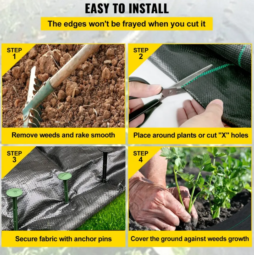 VEVOR Weed Control Fabric 6ft x 300ft - Geo Textile Fabric Heavy Duty - Woven Ground Cover for Commercial Greenhouse, Yard, Garden Barrier Cloth Blocker Mat