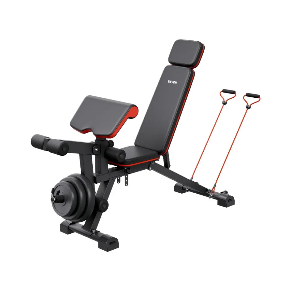 VEVOR Weight Bench, 800lbs Adjustable Weight Bench Press for Full Body Workout, Exercise Sit up Bench for Home Gym Strength Training, Flat Bench with with Leg Extension, Preacher Pad, Fast Adjustment