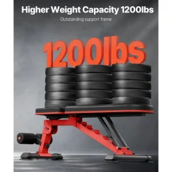 VEVOR Weight Bench, 1200lbs Heavy Duty Stable Weight Bench Press for Full Body Workout, Adjustable Exercise Sit up Bench for Home Gym Strength Training, Flat Bench with Quick Folding & Fast Adjustment
