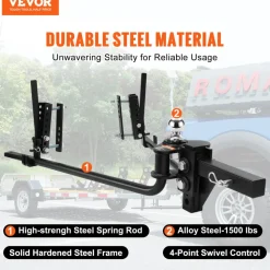 VEVOR Weight Distribution Hitch, 1,500 lbs Weight Distributing Hitches Kit with Sway Control for Trailer, 2-In Solid Steel Shank, 2-5/16 in Alloy Steel Ball, Powder Coated Load Leveling Hitch, Black