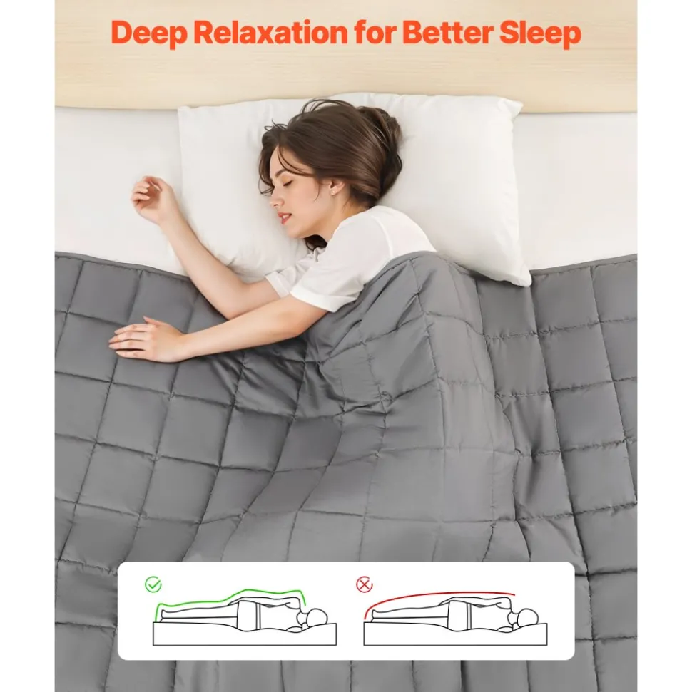 VEVOR Weighted Blanket, 25 lbs, 60 x 80 in Queen Size, Cooling Breathable Heavy Blanket with Glass Beads, All-Season Use, Suitable for 250-310 lbs Adults, Anxiety Stress Relief, Improve Sleep, Grey