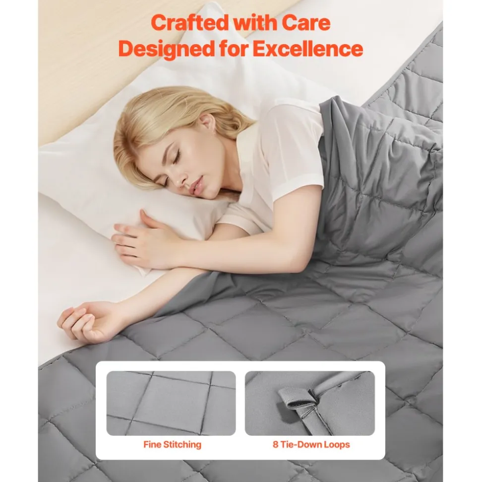 VEVOR Weighted Blanket, 25 lbs, 60 x 80 in Queen Size, Cooling Breathable Heavy Blanket with Glass Beads, All-Season Use, Suitable for 250-310 lbs Adults, Anxiety Stress Relief, Improve Sleep, Grey