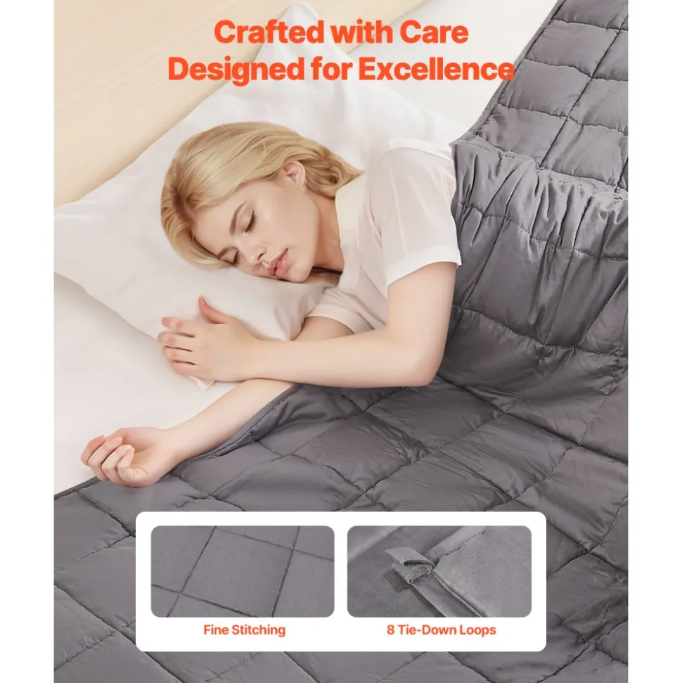 VEVOR Weighted Blanket, 25 lbs, 80 x 87 in King Size, Soft 100% Cotton Heavy Blanket with Glass Beads, Breathable Material, Suitable for 250-310 lbs lbs Adults, Anxiety Stress Relief, Improve Sleep, Grey