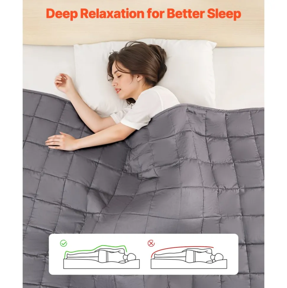 VEVOR Weighted Blanket, 25 lbs, 80 x 87 in King Size, Soft 100% Cotton Heavy Blanket with Glass Beads, Breathable Material, Suitable for 250-310 lbs lbs Adults, Anxiety Stress Relief, Improve Sleep, Grey