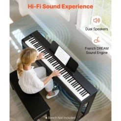 VEVOR Weighted Digital Piano, 88 Keys Fully Weighted, Electric Piano Dual Keyboard & Speakers with X Stand, Sustain Pedal, Recording Function, 280 Tones, Wireless Connection, for Beginners, Black