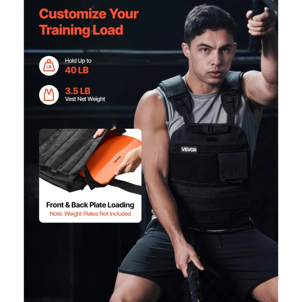VEVOR Weighted Vest, Body Weight Vest with Shoulder Pad, and Reflective Stripe, Exercise Set for Men Women, Workout Equipment for Strength Training, Running, Jogging, Fitness, Muscle Building