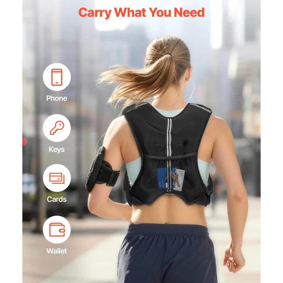 VEVOR Weighted Vest, 25 lbs Body Weight Vest for Men Women, with Reflective Stripe, Adjustable Buckle, Workout Equipment for Strength Training, Running, Jogging, Fitness, Muscle Building, Weight Loss