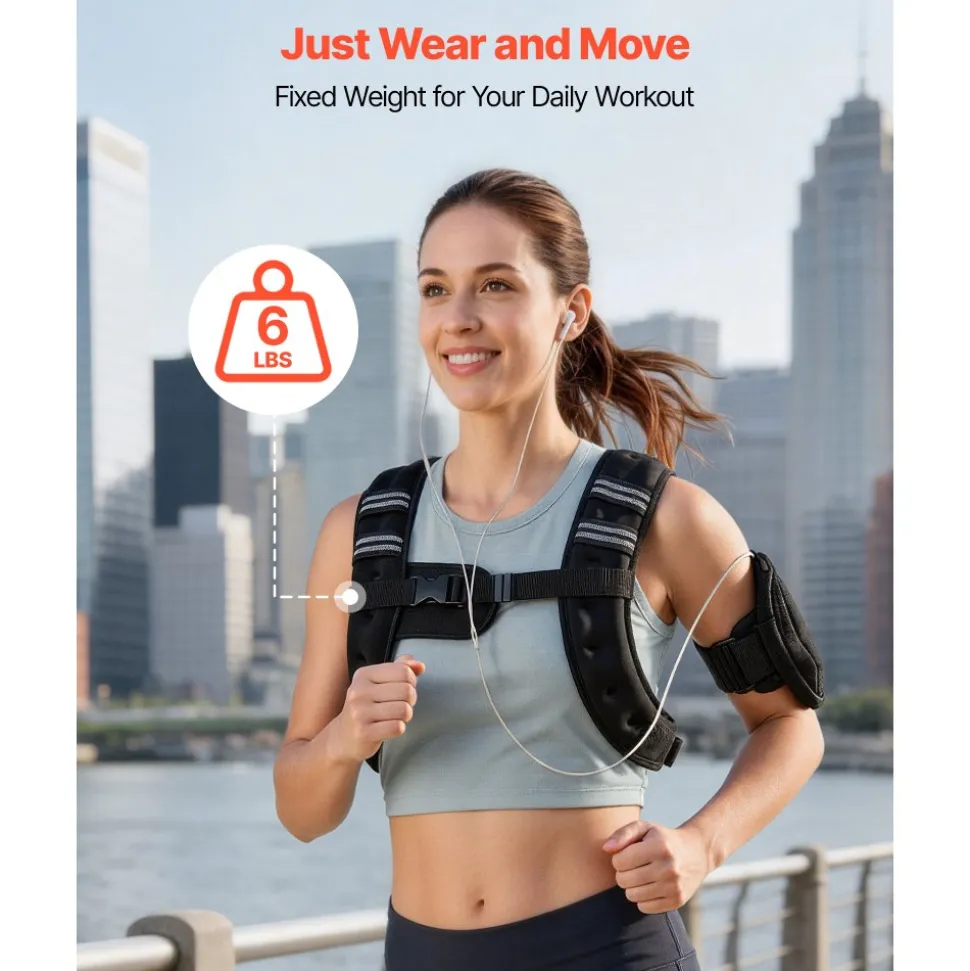 VEVOR Weighted Vest, 6 lbs Body Weight Vest for Men Women, with Reflective Stripe, Adjustable Buckle, Workout Equipment for Strength Training, Running, Jogging, Fitness, Muscle Building, Weight Loss