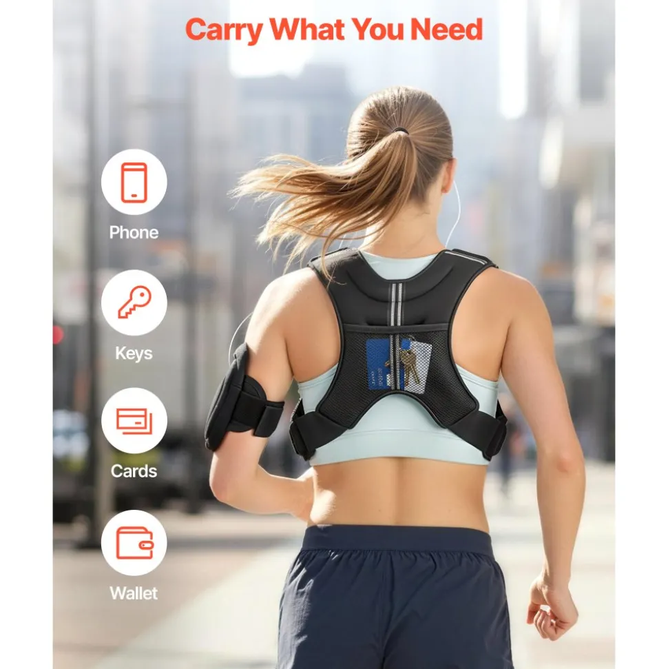 VEVOR Weighted Vest, 16 lbs Weight Vest with Reflective Stripe, Adjustable Buckle Body Weight Vest for Men Women, Workout Equipment for Strength Training, Running, Jogging, Fitness, and Weight Loss