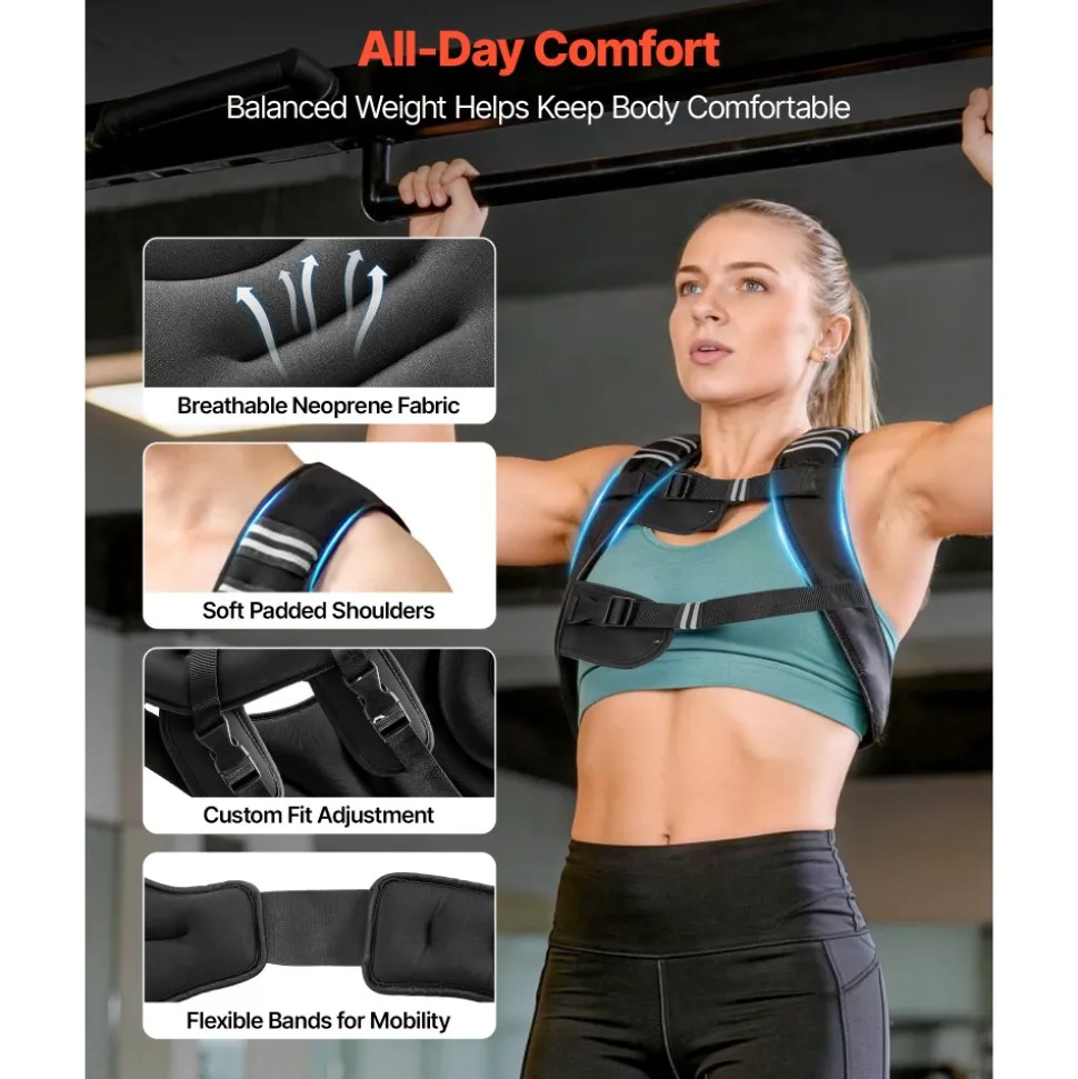 VEVOR Weighted Vest, 16 lbs Weight Vest with Reflective Stripe, Adjustable Buckle Body Weight Vest for Men Women, Workout Equipment for Strength Training, Running, Jogging, Fitness, and Weight Loss