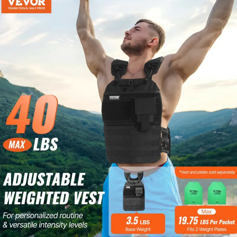 VEVOR Weighted Vest, 40lb Weight Vest, Adjustable Body Weight Jacket for Men Women, Workout Equipment for Strength and Endurance Training, Running, Jogging, Walking, Fitness, and Weight Loss