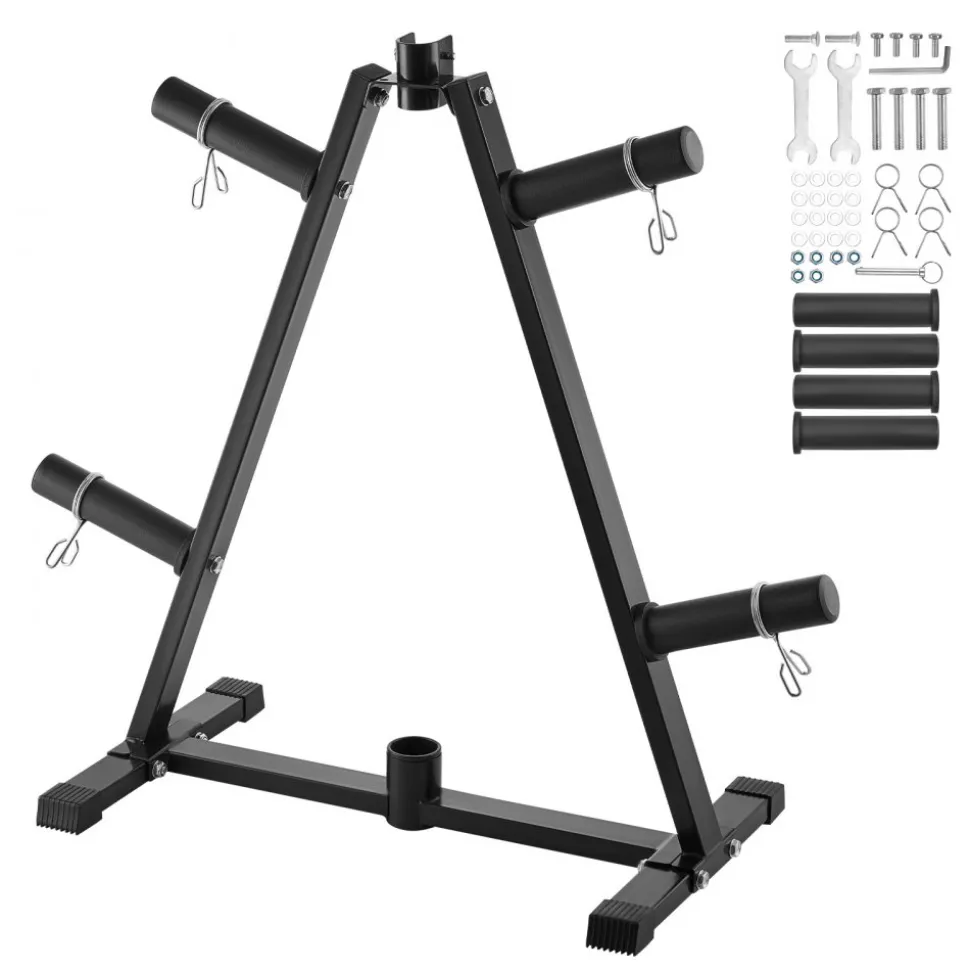 VEVOR Weight Plate Rack, A Frame Weight Plate Tree for 2-Inch Weight Plates, Standard Weight Plate Tree, 300 lbs Load Capacity Weight Storage Holder, Home Gym Barbell Rack Storage Stand, Black