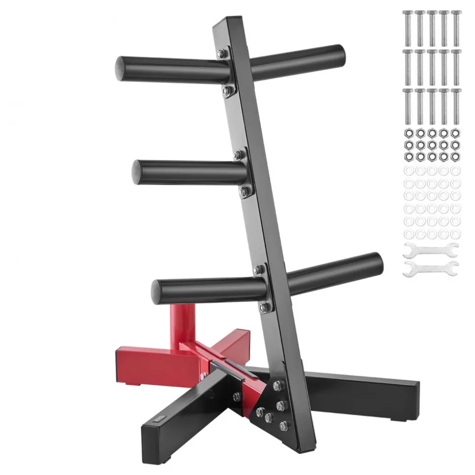 VEVOR Weight Plate Rack, L Frame Weight Plate Tree for 2-Inch Weight Plates, Standard Weight Plate Tree, 500 lbs Load Capacity Weight Storage Holder, Home Gym Barbell Rack Storage Stand, Black & Red