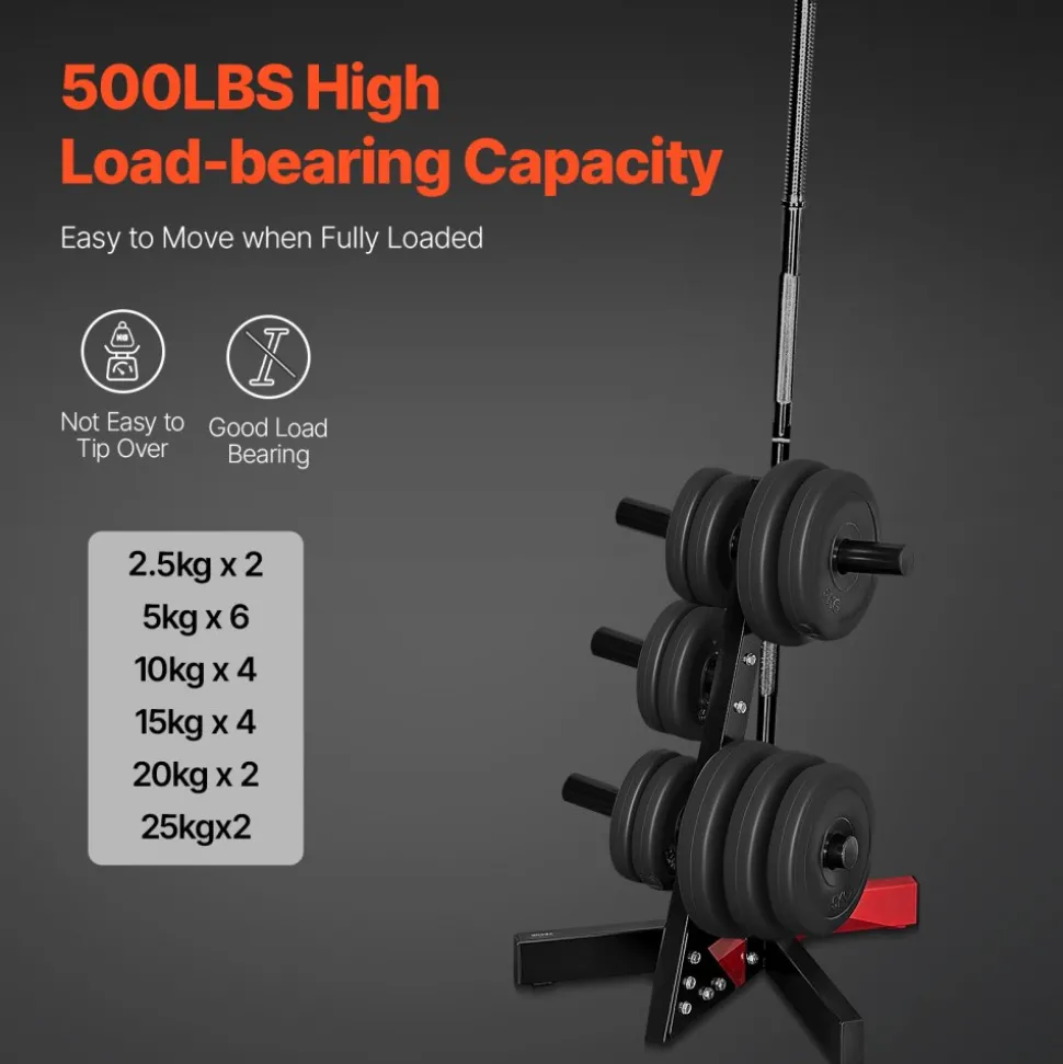 VEVOR Weight Plate Rack, L Frame Weight Plate Tree for 2-Inch Weight Plates, Standard Weight Plate Tree, 500 lbs Load Capacity Weight Storage Holder, Home Gym Barbell Rack Storage Stand, Black & Red