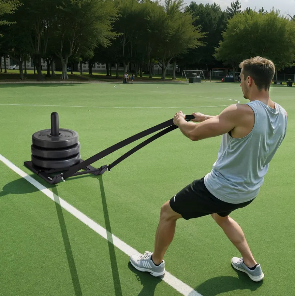VEVOR Weight Sled, Steel Power Sled, Fitness Strength Training Sleds for Athletic Exercise Speed Improvement, Workout Fitness Equipment with Harness, Compatible with 1/2 in Weight Plates, Black