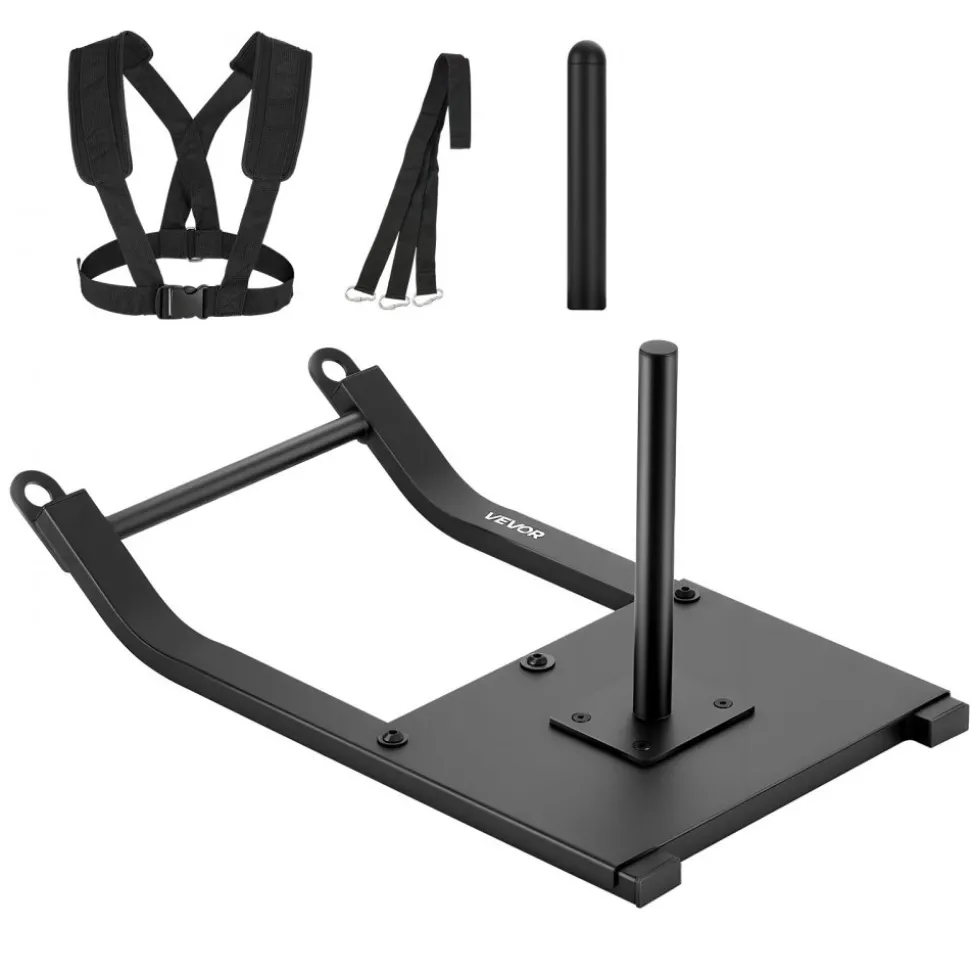 VEVOR Weight Sled, Steel Power Sled, Fitness Strength Training Sleds for Athletic Exercise Speed Improvement, Workout Fitness Equipment with Harness, Compatible with 1/2 in Weight Plates, Black