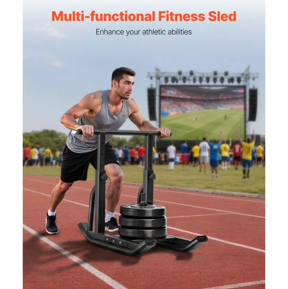 VEVOR Weight Sled, Steel Power Sled, Fitness Training Sleds for Athletic Exercise Speed Improvement, Workout Equipment with Adjustable Height Handle, Compatible with 1/2 in Weight Plates, Black