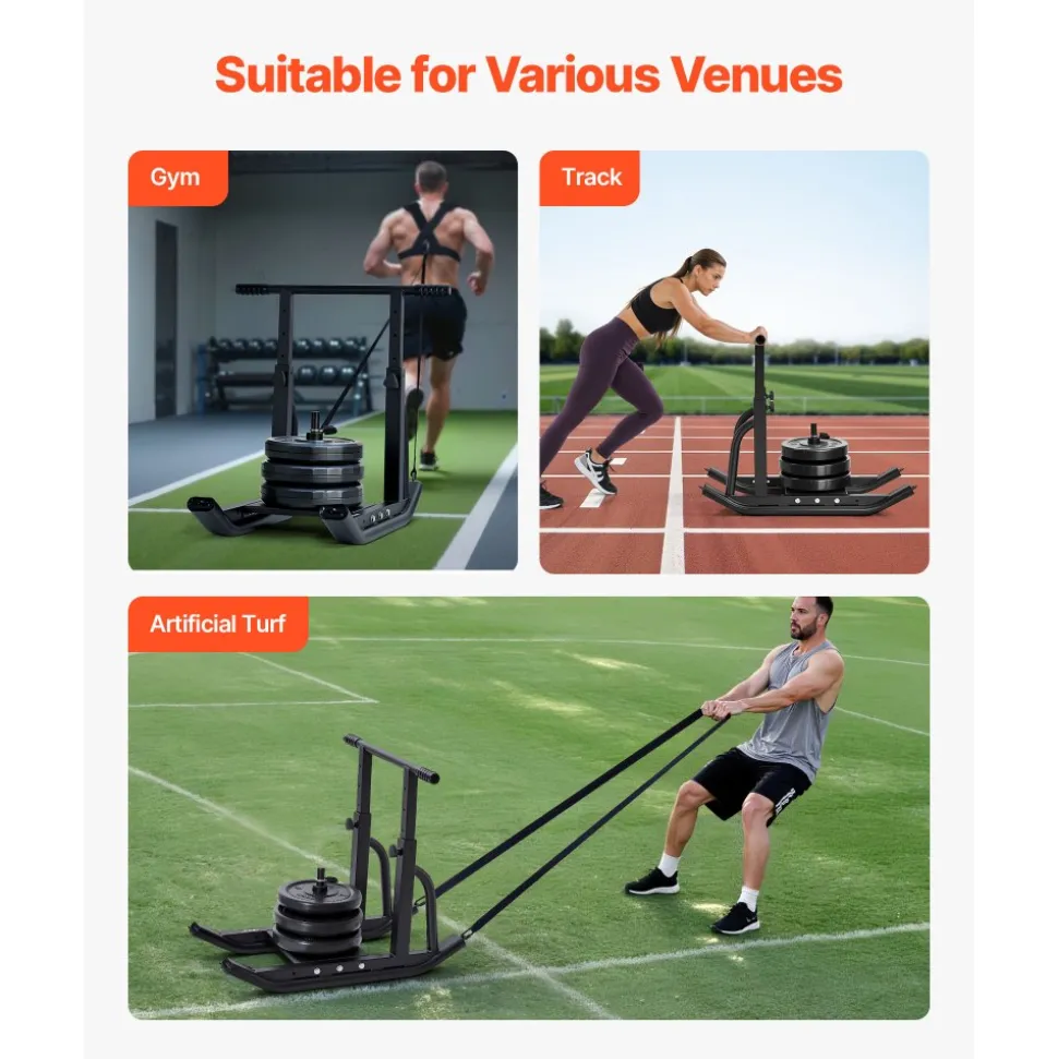 VEVOR Weight Sled, Steel Power Sled, Fitness Training Sleds for Athletic Exercise Speed Improvement, Workout Equipment with Adjustable Height Handle, Compatible with 1/2 in Weight Plates, Black