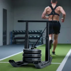 VEVOR Weight Sled, Steel Power Sled, Fitness Training Sleds for Athletic Exercise Speed Improvement, Workout Equipment with Adjustable Height Handle, Compatible with 1/2 in Weight Plates, Black