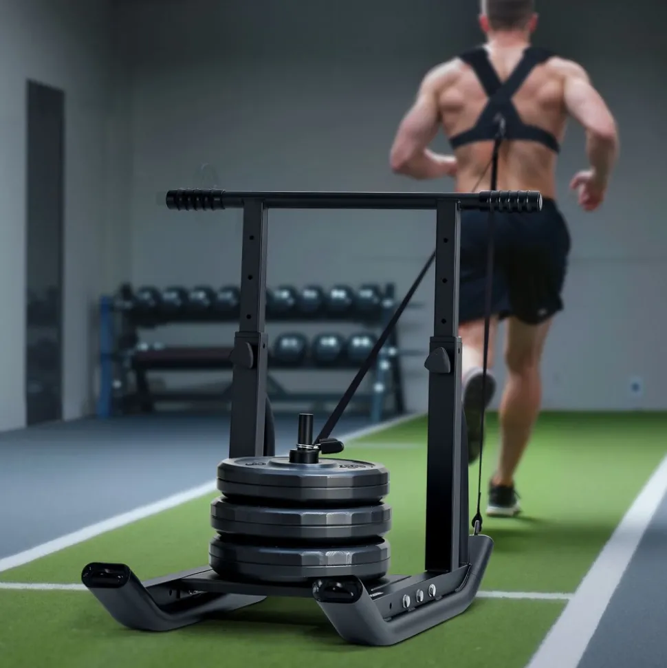 VEVOR Weight Sled, Steel Power Sled, Fitness Training Sleds for Athletic Exercise Speed Improvement, Workout Equipment with Adjustable Height Handle, Compatible with 1/2 in Weight Plates, Black