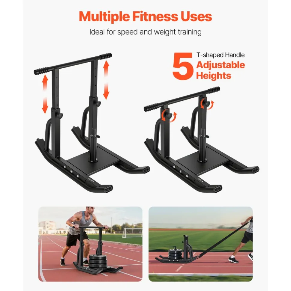VEVOR Weight Sled, Steel Power Sled, Fitness Training Sleds for Athletic Exercise Speed Improvement, Workout Equipment with Adjustable Height Handle, Compatible with 1/2 in Weight Plates, Black