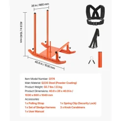 VEVOR Weight Sled, Steel Power Sled, Fitness Strength Training Sleds for Athletic Exercise Speed Improvement, Workout Fitness Equipment with Handle, Compatible with 1/2 in Weight Plates, Orange
