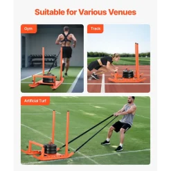 VEVOR Weight Sled, Steel Power Sled, Fitness Strength Training Sleds for Athletic Exercise Speed Improvement, Workout Fitness Equipment with Handle, Compatible with 1/2 in Weight Plates, Orange
