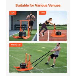 VEVOR Weight Sled, Steel Power Sled, Fitness Training Sleds for Athletic Exercise Speed Improvement, Workout Equipment with Adjustable Height Handle, Compatible with 1/2 in Weight Plates, Orange