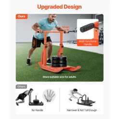 VEVOR Weight Sled, Steel Power Sled, Fitness Training Sleds for Athletic Exercise Speed Improvement, Workout Equipment with Adjustable Height Handle, Compatible with 1/2 in Weight Plates, Orange