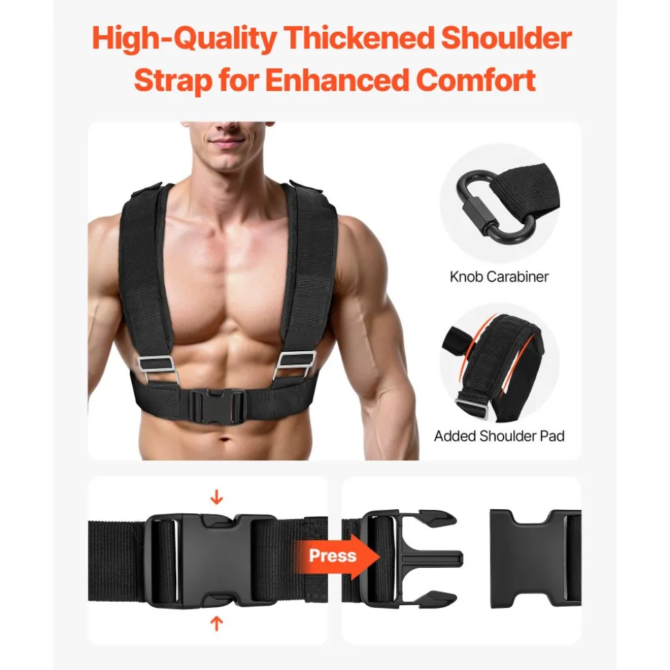 VEVOR Weight Sled, Steel Power Sled, Fitness Training Sleds for Athletic Exercise Speed Improvement, Workout Equipment with Adjustable Height Handle, Compatible with 1/2 in Weight Plates, Orange